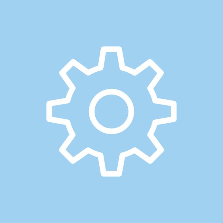 a white cogwheel on a blue background with the word'o'in it