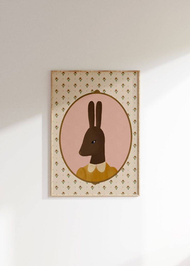 a painting on the wall of a room with a rabbit in it's head