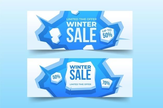 two winter sale banners with blue shapes