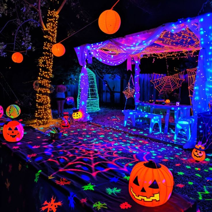 Halloween Bash Decorations, Halloween Decor Backyard, Halloween Party Outside Decor, Cute Halloween Themes, Halloween Party Fog Machine, Project X Theme Party, Spooky Theme Party, Halloween Party Inspo Outdoor, Halloween Outside Party Ideas