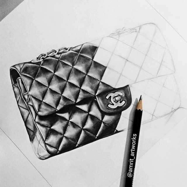 a pencil drawing of a chanel bag