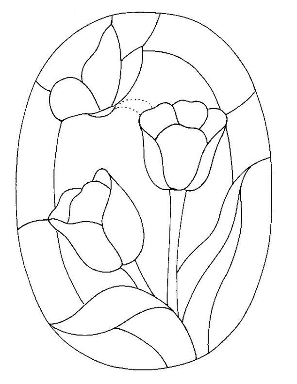 a stained glass window with three flowers in the center and one flower on the other side