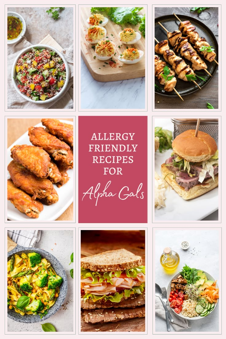 a collage of different food items including chicken, salads and other foods with the words allergy friendly recipes for apple cid