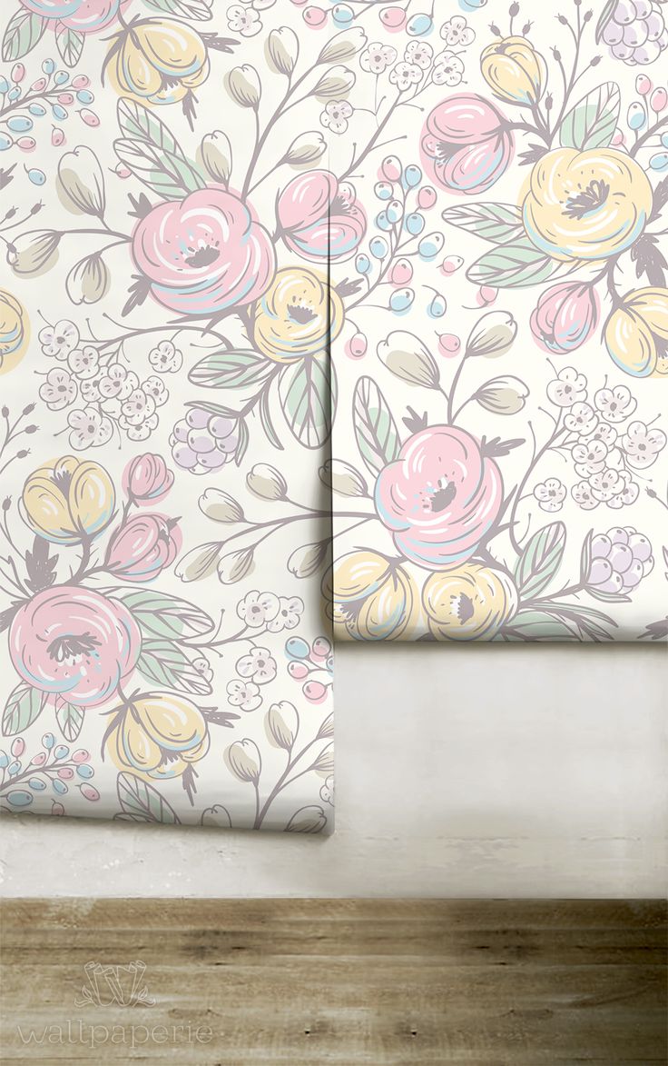 two floral wallpapers on a wooden floor