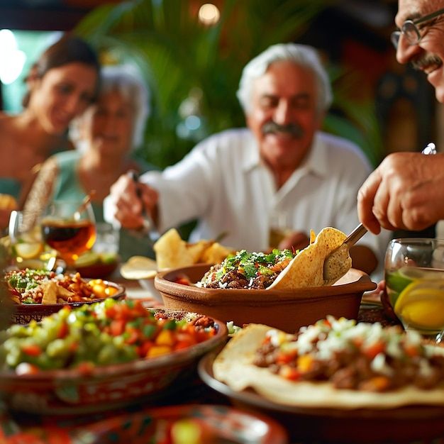 Group of senior people having a meal together with mexican food People Sharing Food Photography, People Eating Food Photography, People With Food Photography, Mexican Food Photography, Parents Pictures, December Photoshoot, Coffee Moodboard, Ads Photography, Cafe Ole