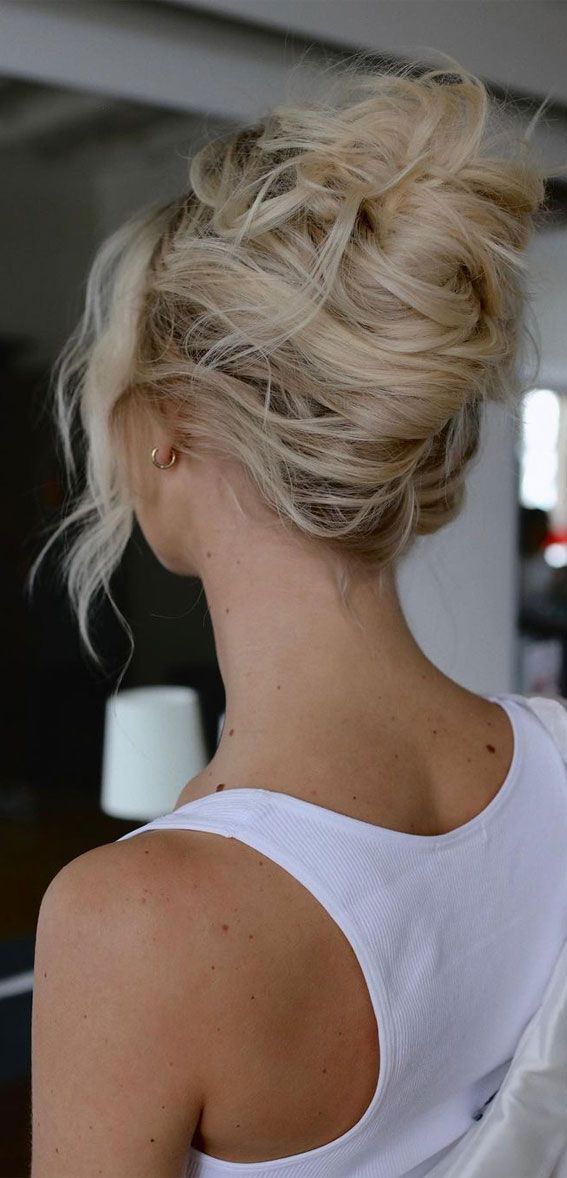 Long Blonde Hair Updo Wedding, Relaxed Up Do Wedding, Natural Curly French Twist, Bridesmaid Twisted Updo, Lose Wedding Updo, Messy French Bun, Prom Messy Updo, French Twist Prom Hair, Elegant Hairstyles Blonde