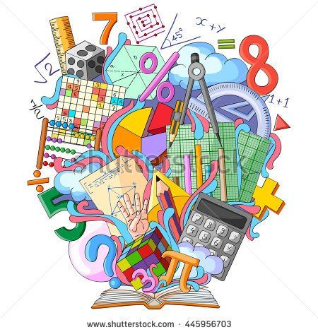 an open book with school supplies and numbers in the middle, surrounded by other items