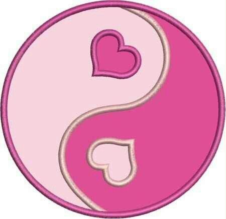 a pink and white yin - yang symbol with hearts in the shape of a heart