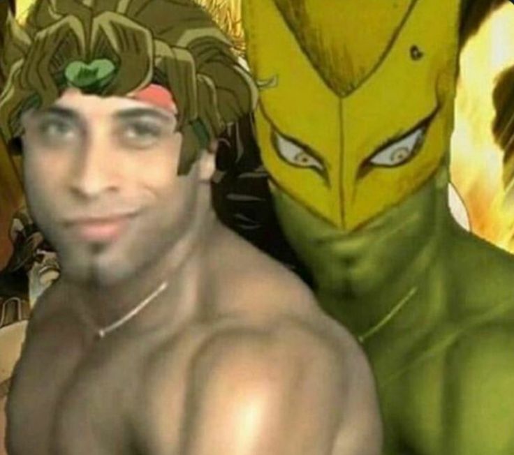 an animated image of two men in front of one another with yellow and green hair