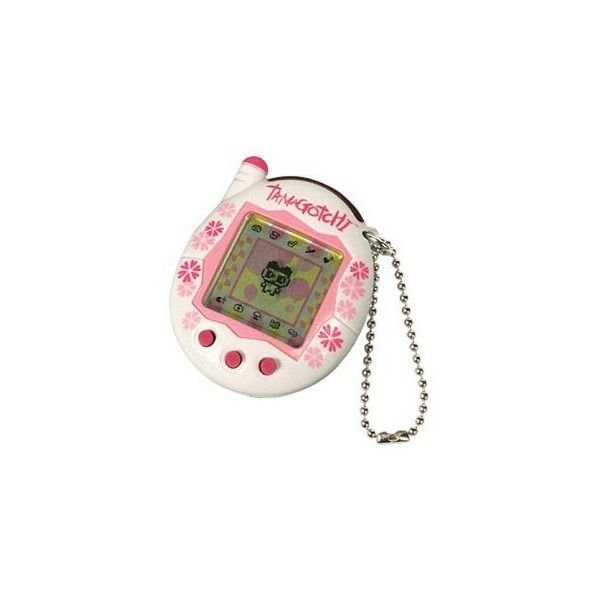 a pink and white hello kitty electronic device keychain on a silver ball chain