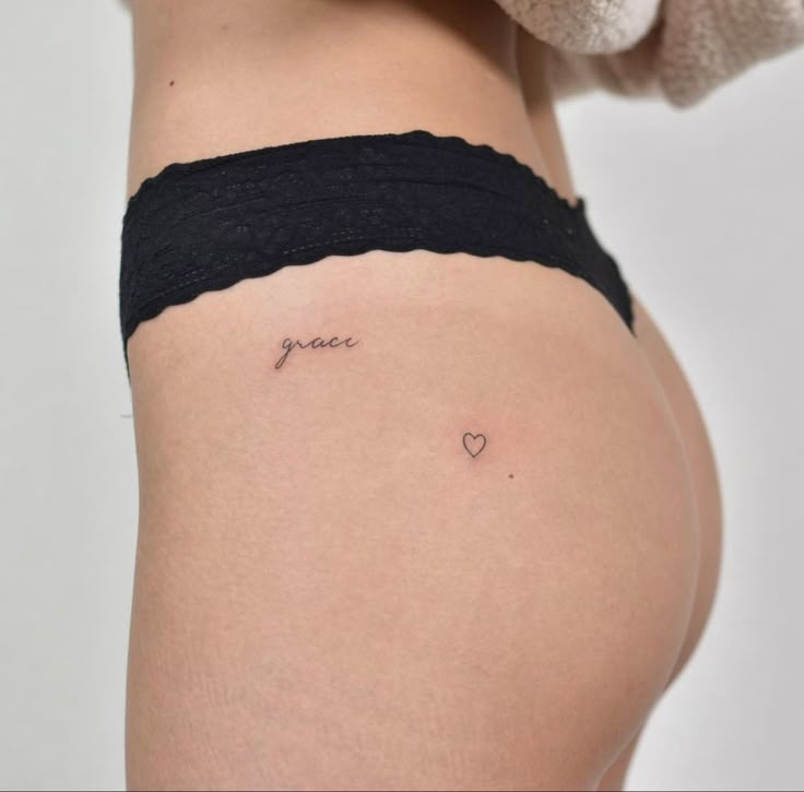 Knicker Line Tattoo, Heart On Buttcheek Tattoo, Heart Tattoo Buttcheek, Bum Cheek Tattoo Women, Under Bobs Tattoos, Heart Tattoo On Bum Cheek, Tattoo Samples, Bum Tattoo, Tiny Heart Tattoos