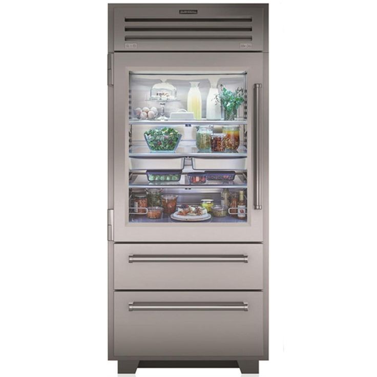 an open refrigerator with its doors wide open and food in the freezer drawer on both sides