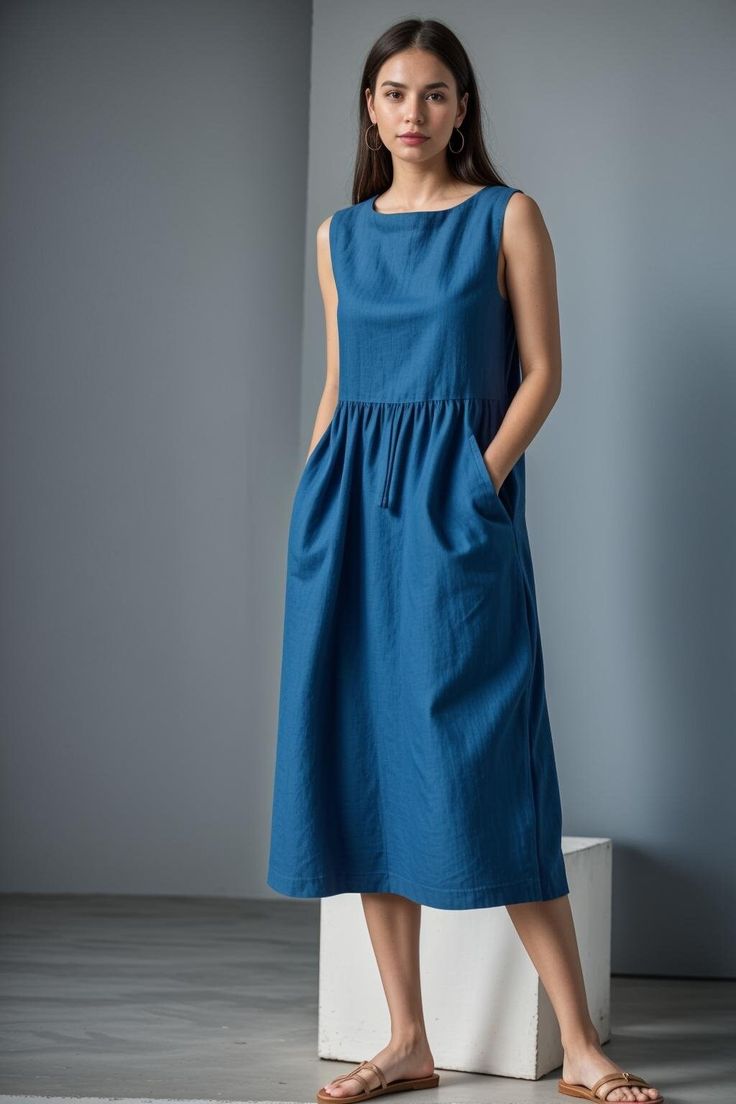 Boat Neck Midi Linen Dress Sewing Pattern, Gift Pattern, Gathered Midi Dress, Summer Dress, Linen Dress, Loose Dress, Shift Dress, XS-4XL Available as an instant download (pdf) sewing pattern bundle with a range of size options: US Sizes: 2, 4, 6, 8, 10, 12, 14, 16, 18, 20, 22, 24, 26, 28, 30 Standard Sizes: XS, S, M, L, XL, 2XL, 3XL, 4XL These patterns are suitable for A4, A0, and US Letter size papers. As soon as your payment is processed, you will automatically receive download links for the pattern files. This is a digital product and not a finished item. You will receive zip files containing the patterns and sewing instructions. If you have any questions, do no hesitate to contact! Sewing Pattern Gift, Linen Dress Sewing, Midi Linen Dress, Summer Dress Linen, Blue Shift Dress, Dress Linen, Midi Dress Summer, Dress Sewing Pattern, Dress Sewing