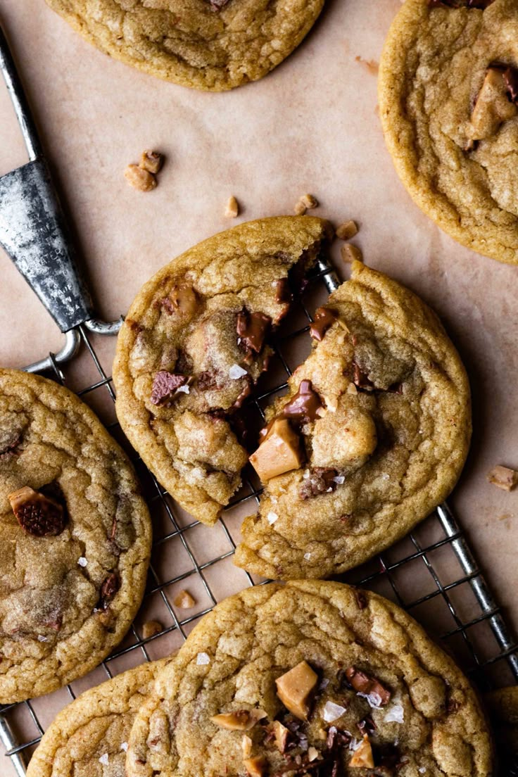 chocolate chip cookies on a cooling rack