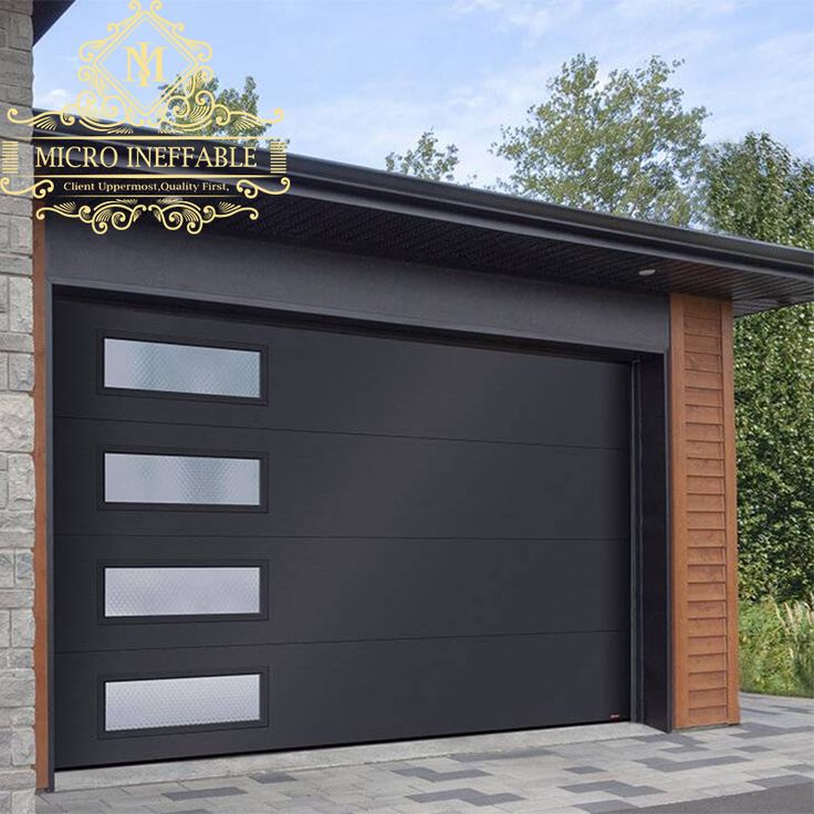 an image of a modern garage with black doors