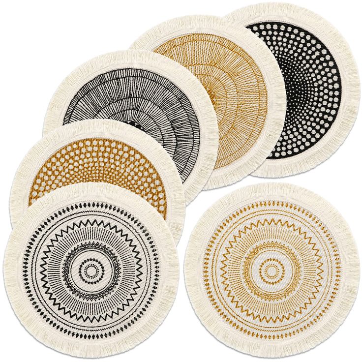 PRICES MAY VARY. 【Material & Size】: These cotton woven placemats made of 45% cotton + 45% polyester + 10% viscose. Diameter of each place mat is 13 inch/ 33cm. Pack of 6. 【 Elegant Design】: Beautiful and romantic mandala pattern, delicate cotton weave and tassel edge, bring you a comfortable and natural feel, update your dining table and kitchen decor. 【Perfect Table Protection】: Our round charming tassel table mats are heat-resistant, non-slip, wear-resistant, washable, effectively prevent spil Woven Mandala, Dining Wedding, Round Table Mats, Circle Table, Round Placemats, Woven Placemats, Mantel Redondo, Africa Art, Yellow Fabric