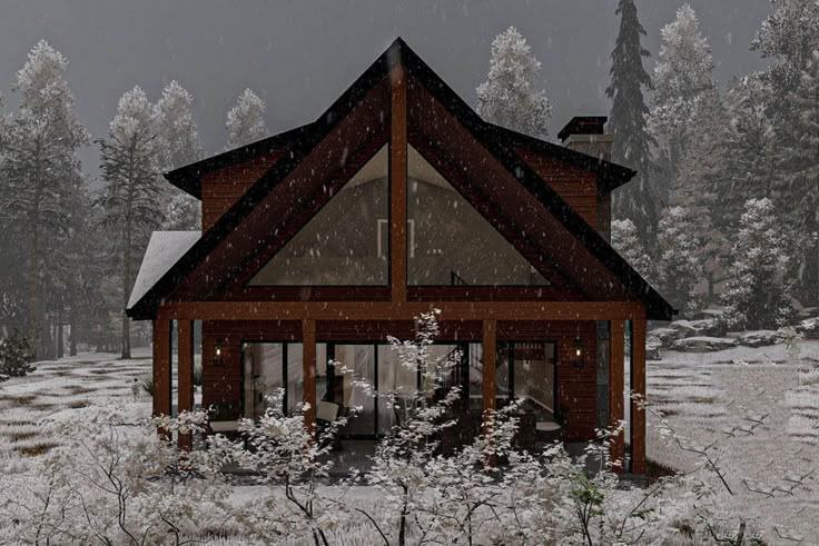 a house in the middle of a snowy forest