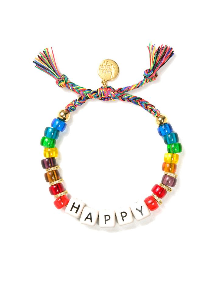 Think Happy Thoughts 😀 6" Adjustable rainbow threadwork Drawstring closure (extendable up to 8") Gold plated brass hardware Glass charms Ceramic charms Pave rhinestone charms Handmade in New York City and Puerto Rico. Due to the handmade nature of our products, some charms may vary in color and style or be replaced if unavailable. Please allow 5-7 business days for production. Stretchy Friendship Bracelets, Homemade Beads, Ceramic Charms, Happy Feeling, Diy Jewellery Designs, Fabric Bracelets, Think Happy Thoughts, Wrist Game, Glass Charms