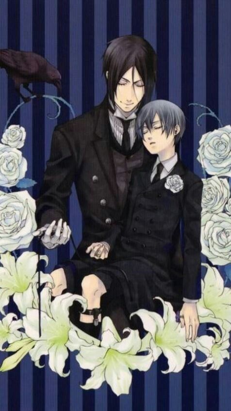 two anime characters sitting in front of flowers