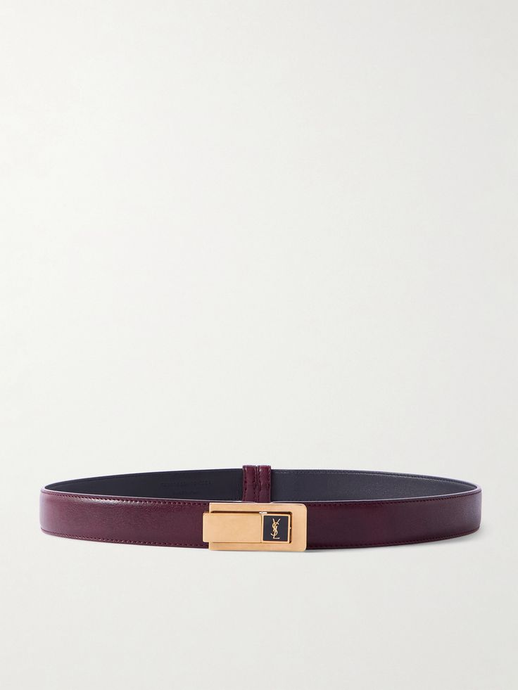 The push clasp on SAINT LAURENT's belt features the iconic 'YSL' logo, which was originally designed by artist Adolphe Mouron Cassandre in 1961. It's been crafted in Italy from leather and has a slim profile that'll easily thread through the loops of jeans or tailored pants. Vintners Daughter, The Push, Ysl Logo, Red Belt, Fine Watches, Tailored Pants, Watch Gifts, Dark Red, Leather Belt