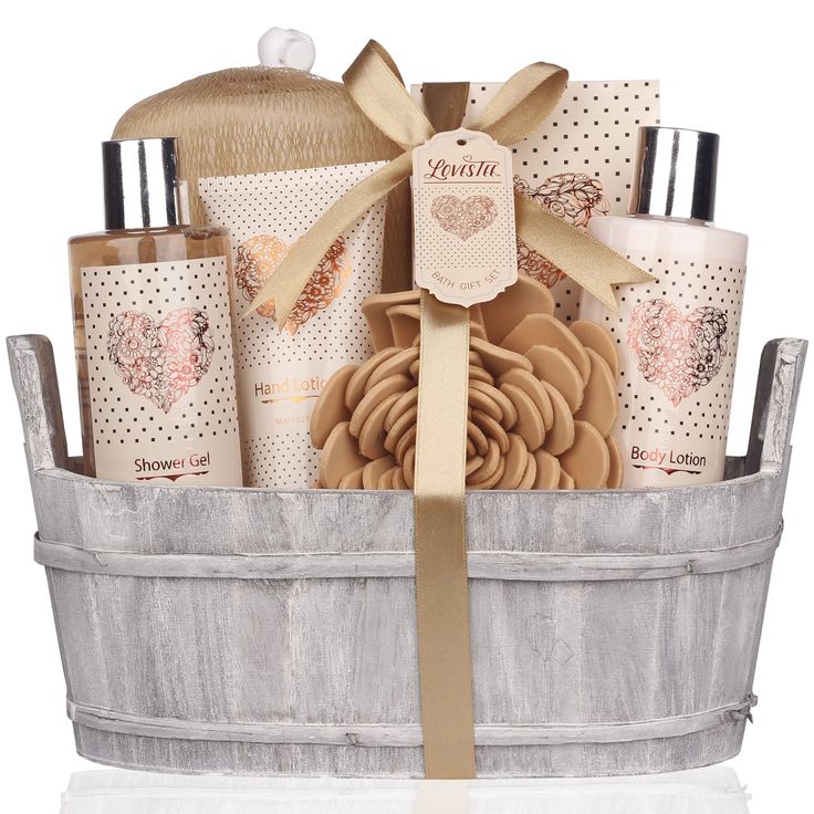 a basket filled with lots of different types of bath products