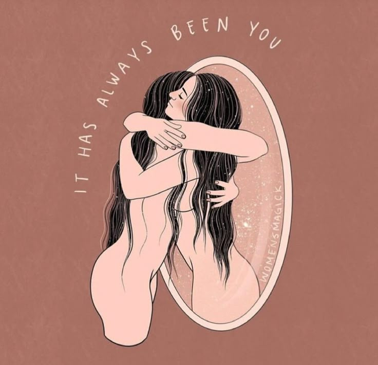 a drawing of a naked woman in front of a mirror that says, i always been you