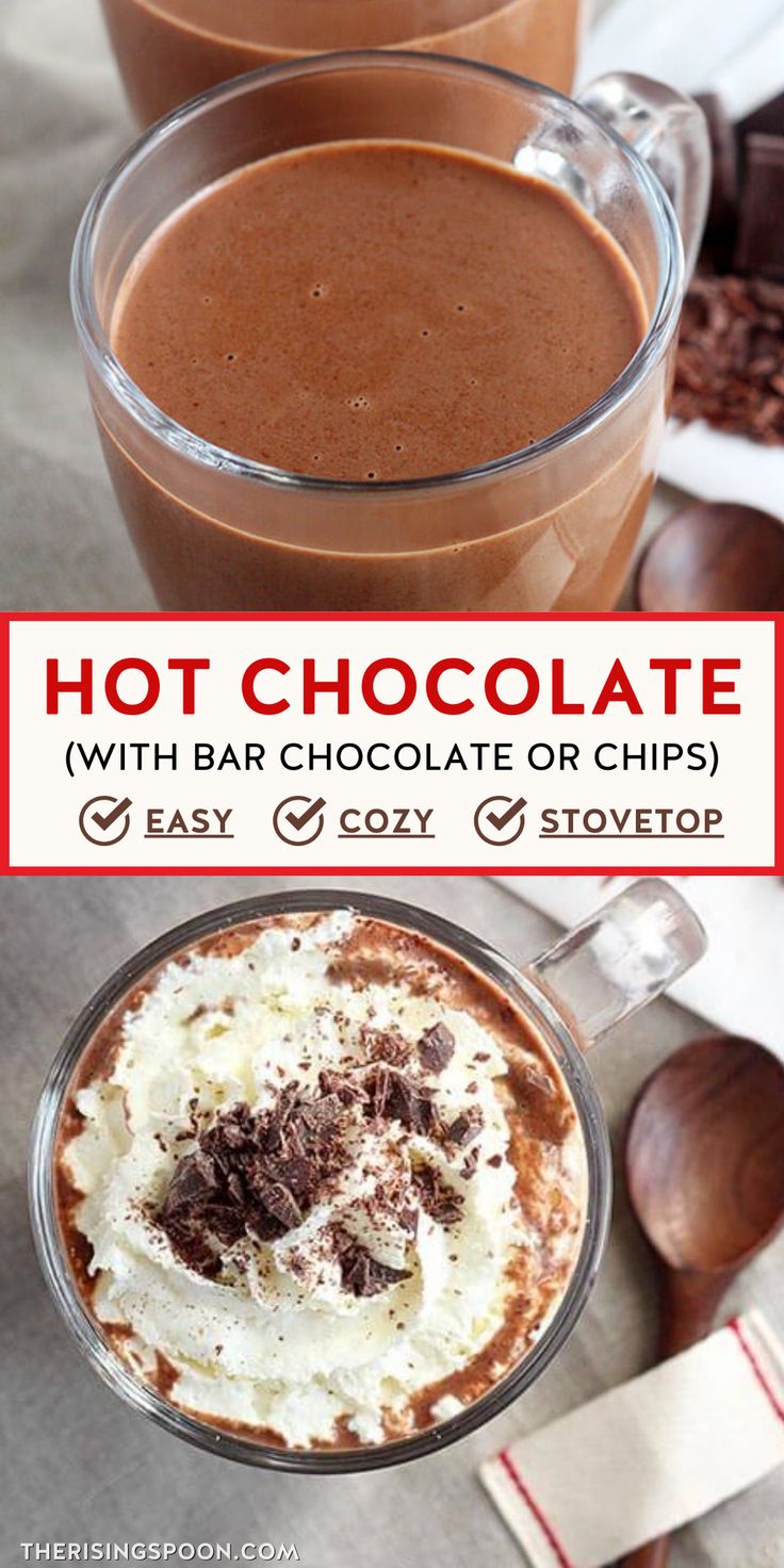 hot chocolate with bar chocolate or chips is an easy and delicious dessert that's ready to be eaten