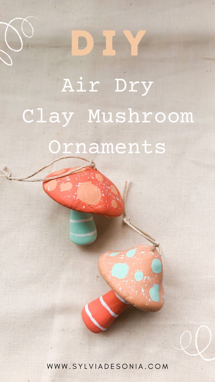 air dry clay ornaments Air Dry Clay Ideas To Sell, Cute Air Dry Clay, Diy Clay Ornaments, Dry Clay Ornaments, Air Dry Clay Ornaments, Diy Mushrooms, Clay Mushrooms, Mushroom Ornaments, Green Crafts For Kids