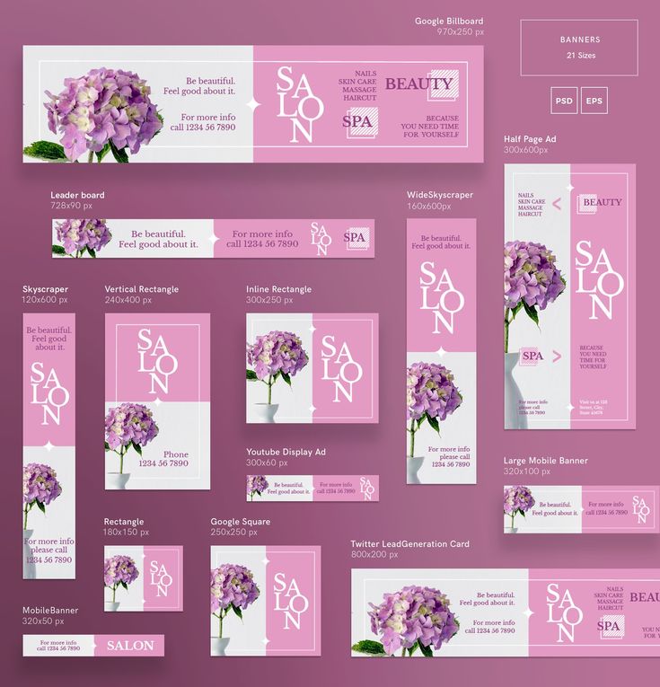 a set of purple and white business cards with flowers