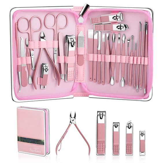 Manicure Set Nail Clipper Set,26PCS Siyaluens Manicure Kit,Manicure Set Professional Grooming Kits,Finger Nail Clip Set Pedicure Kit for Travel Manicure Kit,Nail Care Kit for Women & Men (Pink) ; Opens a new tab PRICES MAY VARY. 【26 IN 1 MANICURE KIT】You'll get 1 set of face care tools + 1 hand care tools + 1 foot care tools, which means SAVE MUCH MONEY & TIME to searching professional tool. Diagonal Nails, Fingernail Clippers, Kit Manicure, Steel Nail, Pedicure Kit, Manicure Kit, Manicure Set, Beauty Nail, Manicure Y Pedicure