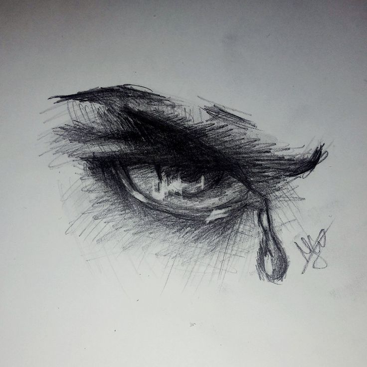 a pencil drawing of an eye with tear coming out of the iris's eyes