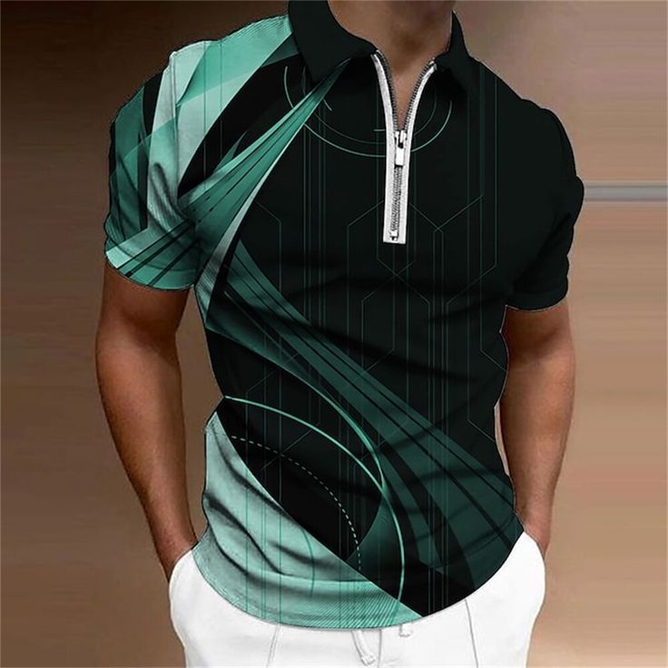 Mens Polo Shir Golf Shirt Streamer Turndon 3d Print Street Daily Short Sleeve Zipper Man Fashion Casual Breathable Com Fortunately M010502-DY11713-M Zipper Outfit, Tops Men, Polo Men, Slim Fit Polo Shirts, Men Type, Slim Fit Polo, Summer Outfits Men, Men Tops, Type 4