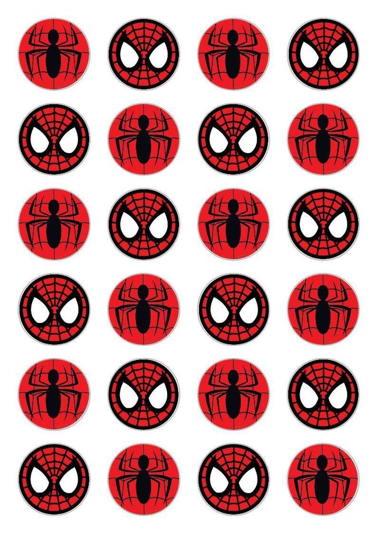 spiderman face stickers are shown in red and black