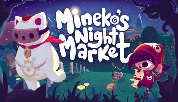 the title for mineki's night market is shown in front of two cartoon animals