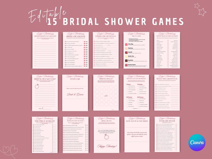 the ultimate bridal shower game is shown with pink background and white writing on it