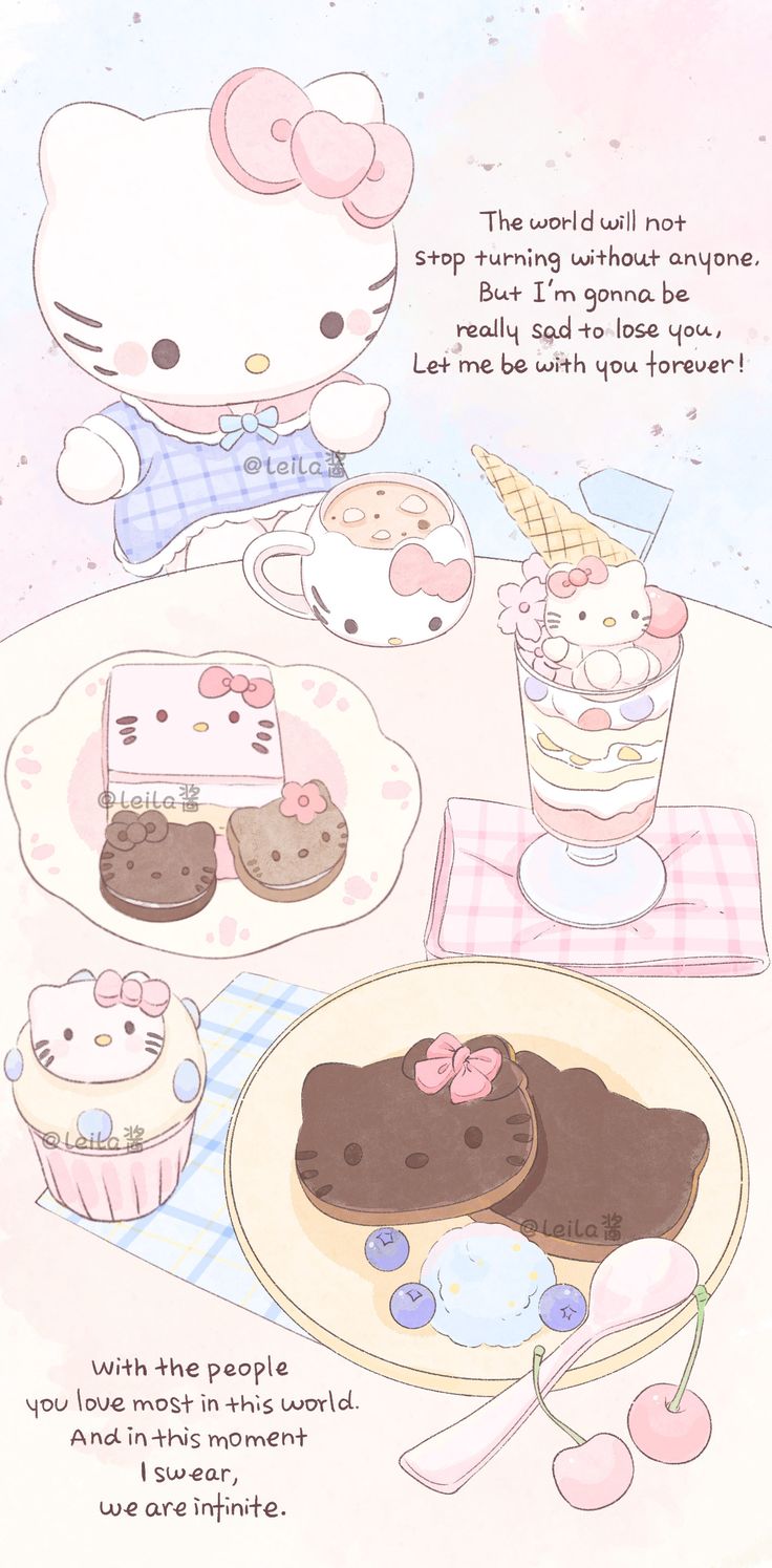 an image of hello kitty birthday card with cupcakes and donuts on the table