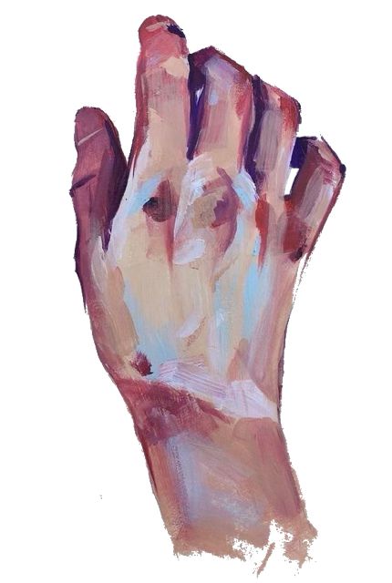 a painting of a hand holding something in it's right hand with the other hand extended up