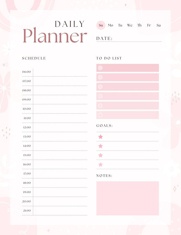 the daily planner is shown in pink and white with flowers on it's side