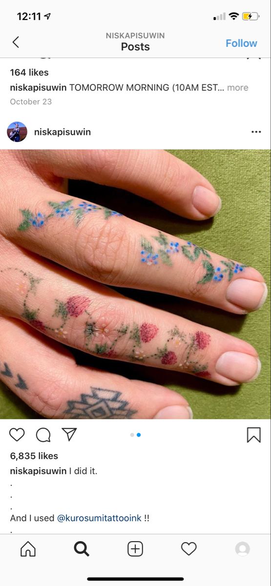 a person's hand with tattoos on it and an image of the fingers that have been