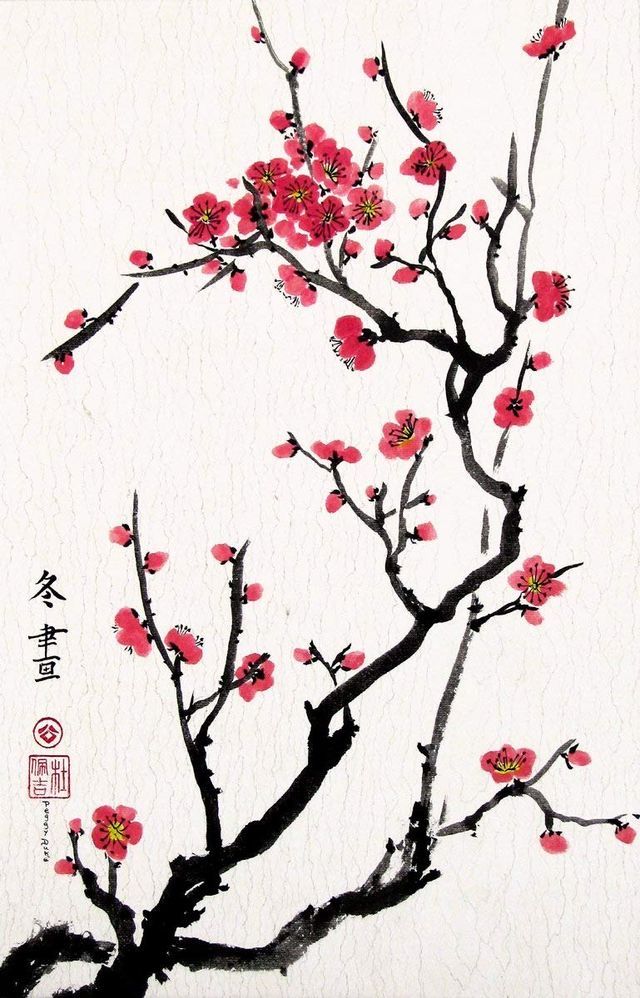 Blossom Painting, Cherry Blossom Painting, Chinese Brush Painting, Blossom Tattoo, Cherry Blossom Tattoo, Cherry Blossom Art, Japon Illustration, Sakura Flower, Pola Sulam