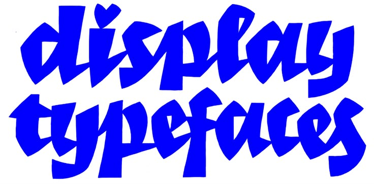 the words display typefaces in blue ink