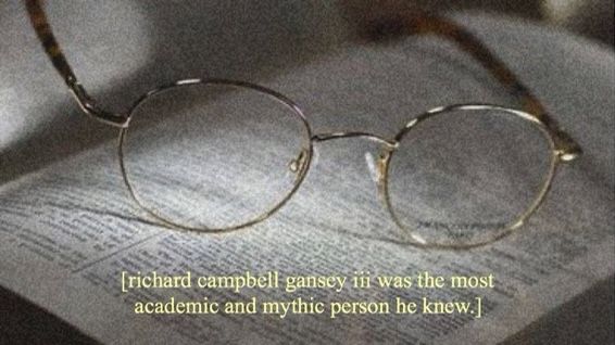 an open book with glasses on it and the caption reads, richard campbell garsey was the most eccentric and mystic person he knew