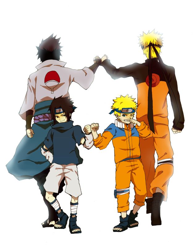 three anime characters holding hands with each other