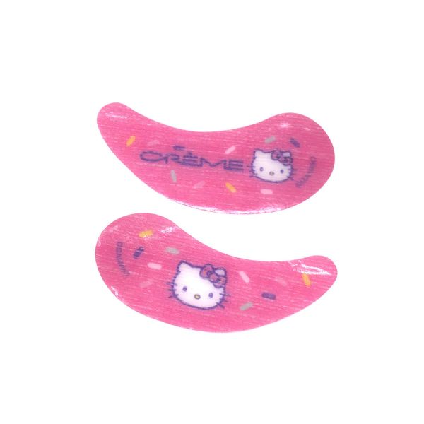 two pink hello kitty shoe covers with sprinkles on the bottom and one has an image of a cat