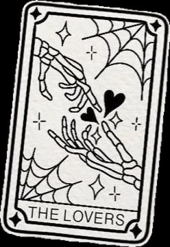 the lovers tarot card is shown in black and white, with hearts on it