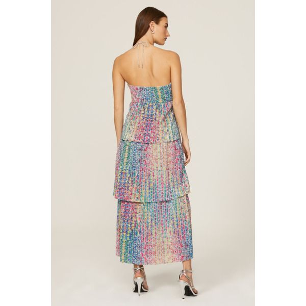 Rainbow sequins (60% Polyester, 40% Metallic). Lining (100% Polyester). A-line. Side zipper closure. 44" from shoulder to hemline. Imported. Glamorous Summer A-line Midi Dress, Multicolor Midi Dress For Spring Party, Spring Party Multicolor Midi Dress, Sequin Maxi Dress For Spring Cocktail, Spring A-line Sequin Midi Dress, Multicolor Maxi Dress For Cocktail Party Season, Spring Sequin Maxi Dress For Cocktail, Multicolor Maxi Dress For Cocktail Party, Embellished Maxi Dress For Spring Cocktail