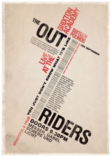 a poster with the words riders written in red and black on it's side