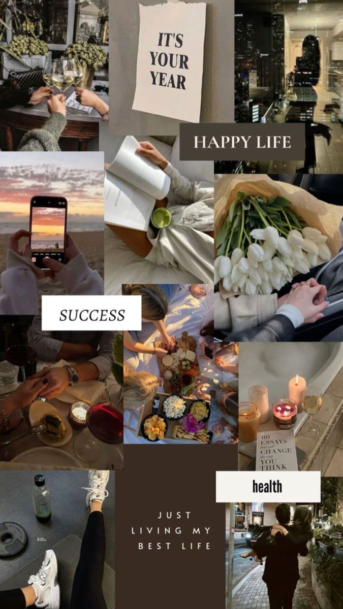 a collage of photos with words that say it's your year happy life