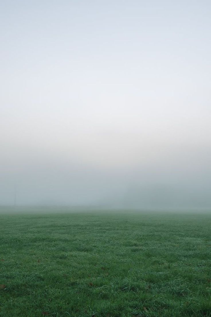 an empty field in the middle of a foggy day with no one on it