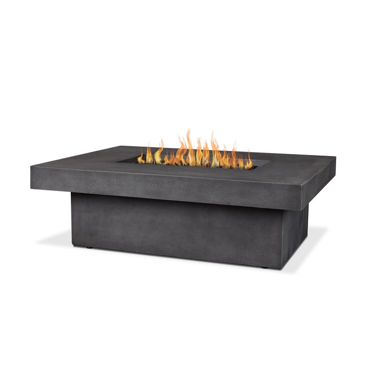 an outdoor fire pit with flames on the top and bottom, sitting in front of a white background